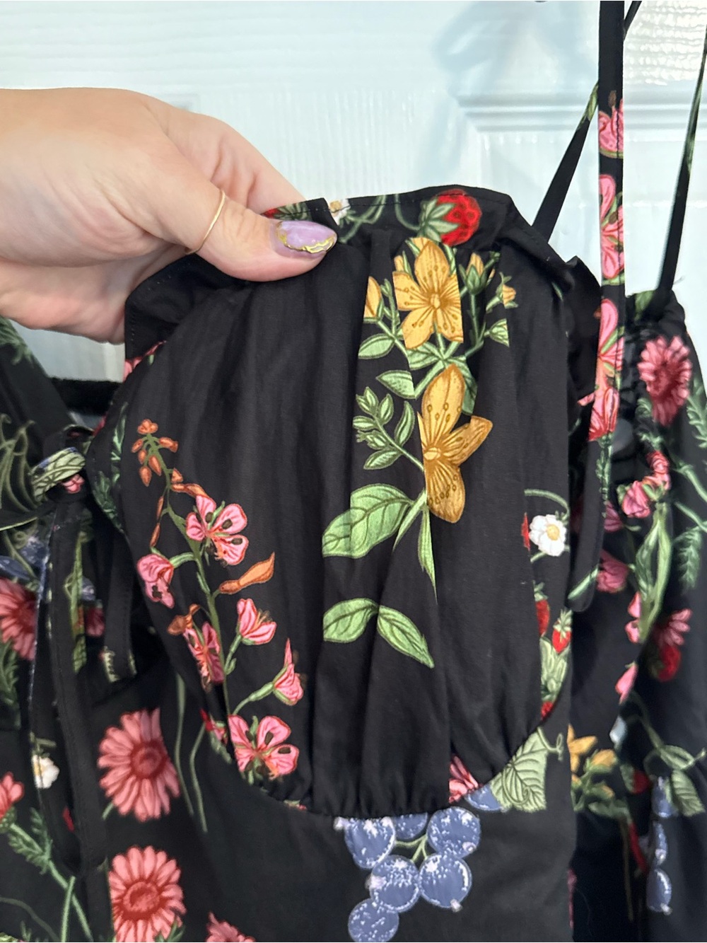 Cider 2xl Black Floral fruit Sundress with Adjustable Straps - Picture 3 of 7